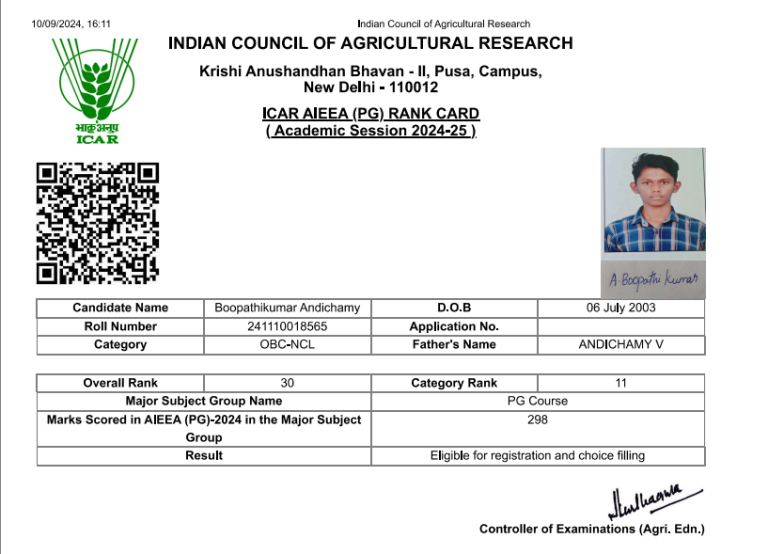 ICAR AIEEA (PG) RANK HOLDER